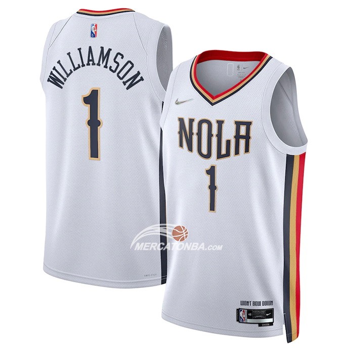 Maglia New Orleans Pelicans Zion Williamson NO 1 Citta 2021-22 Bianco